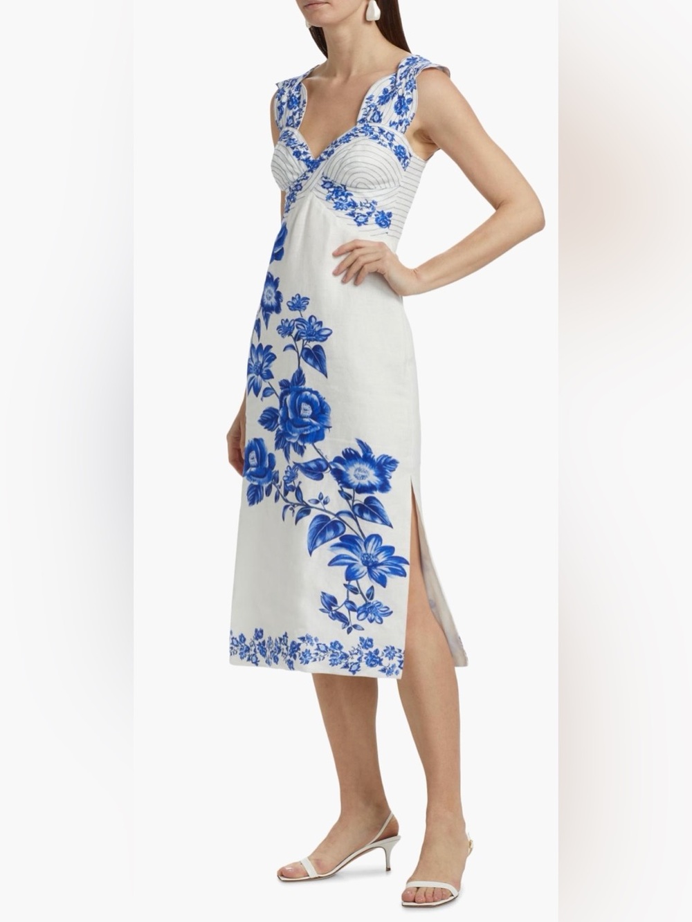 FARM Rio White Midi Dress with Blue Floral Print - Picture 3 of 14